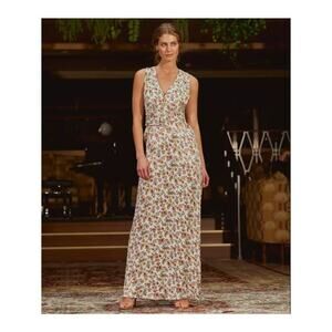NEW $488 byTiMo Crepe Floral Printed Satin Belted Maxi Dress